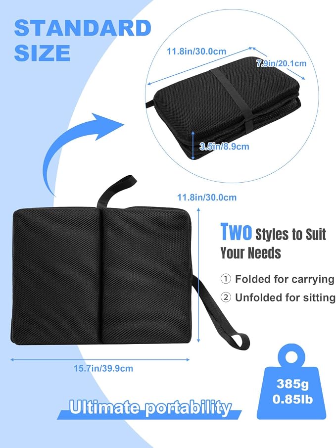 FASTMOMENT Portable Airplane Seat Cushion Foldable Seat Cushion for Travel | Thickened Cushion, Carrying Handle, Breathable Fabric, Washable Mesh Cover, Anti-Slip bottom, Lightweight for Flight Bleacher - Image 2