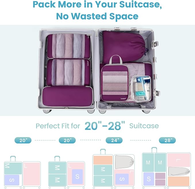 Cambond Mesh Compression Packing Cubes for Travel - 7 Set Organizes, Purple | With Underwear Laundry Makeup Bag, Keep Clothes Sorted, See Through Mesh, quickly find what you need, Compression Zip Design - Image 4