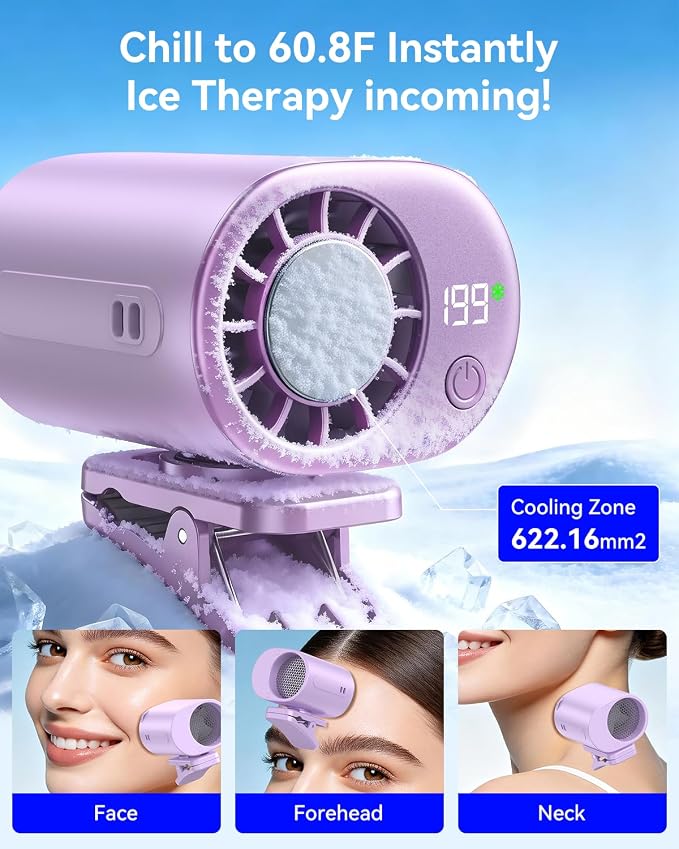 Clip-On Portable Fan with Ice Cooling, 20000 RPM Rechargeable Handheld Turbo Fan, 360° Rotating Detachable Clip, Mini Stroller Fan for Baby, Compact Travel Essentials, Summer Gifts for Women,Purple - Image 3