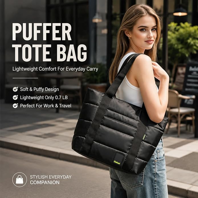 Tote Bag for Women, Lightweight Puffy Tote Bag with Compartments Handbag Fits 15.6'' Laptop for Work, Gym, Shopping - Image 7