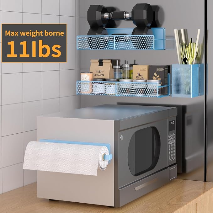 Magnetic Spice Rack for Refrigerator, 6 Pack Metal Magnetic Shelf Blue, Moveable Spice Organizer, Strong Magnetic Storage Fridge Organizer with Paper Towel Holder, Utensils Holder - Image 4