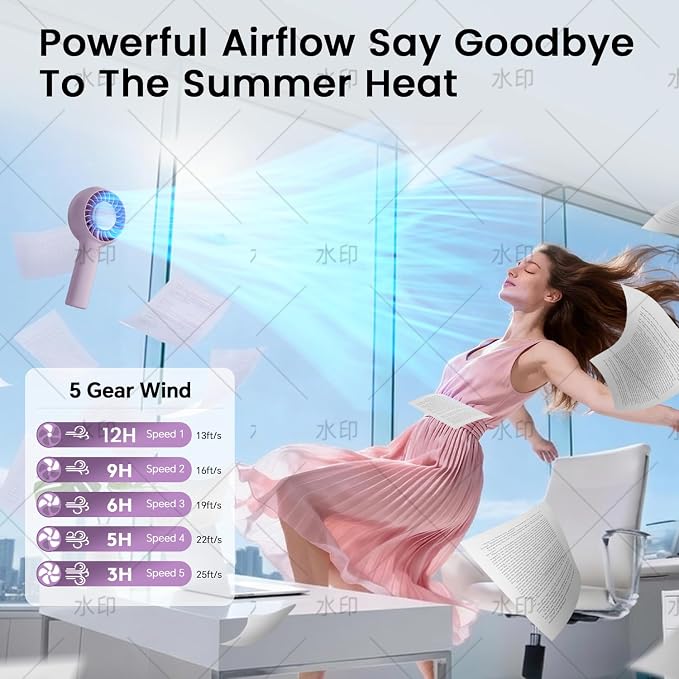 ZOZOO Portable Fan, USB Rechargeable 5 Speed Handheld Fan,LED Display &High Power Motor Table Fan, 2 IN 1 Quiet Strong personal fans for Travel,Camping,Beach Concert (Purple) - Image 4