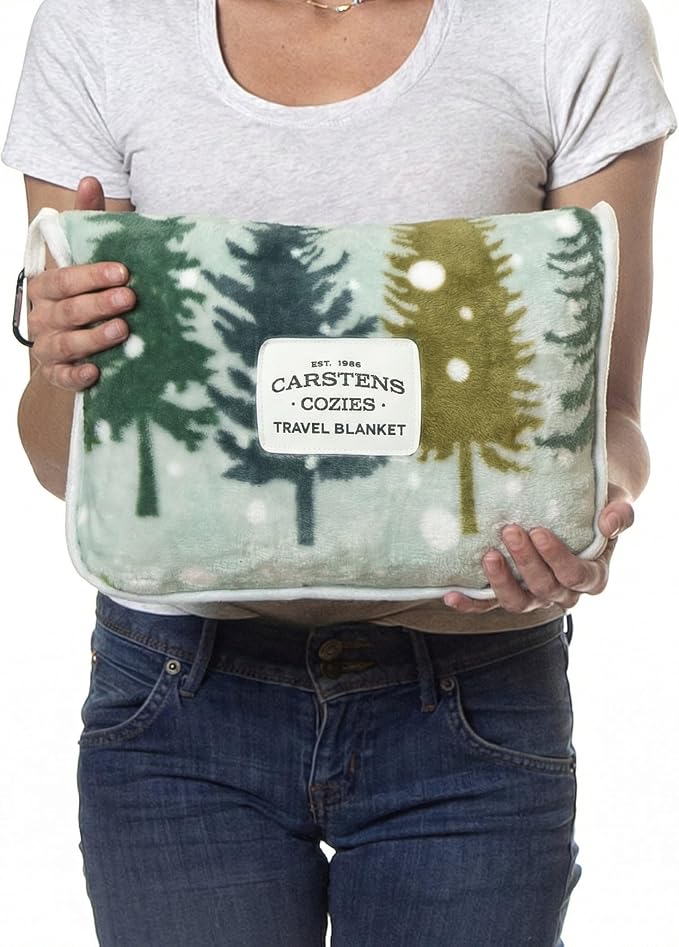Carstens, Inc. Travel Blanket, Premium Compact 2-in-1 Airplane Blanket/Pillow, Snowflake Forest - Image 4