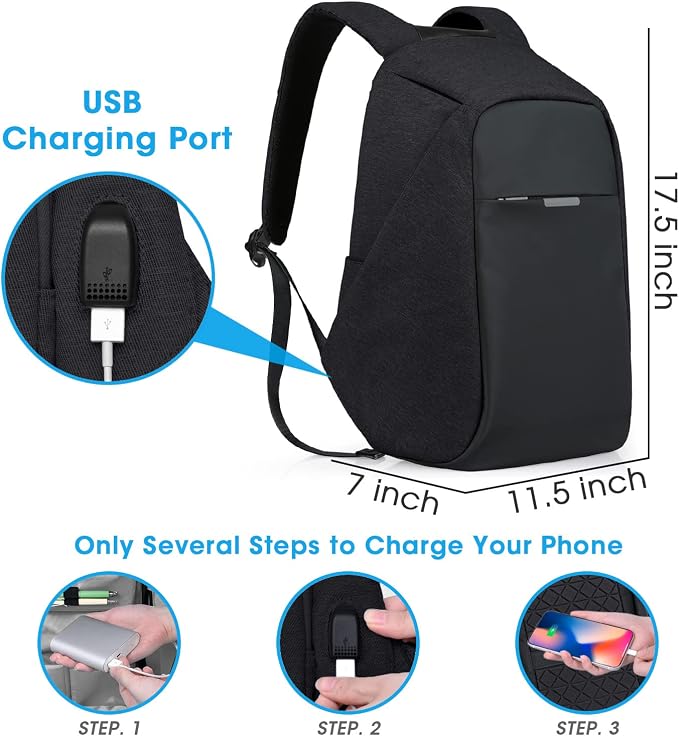 Anti Theft Backpack 15.6 Inch Laptop Travel Backpack with Hidden Zipper and USB Charging Port Waterproof Business Computer Bag for Men & Women - Image 6