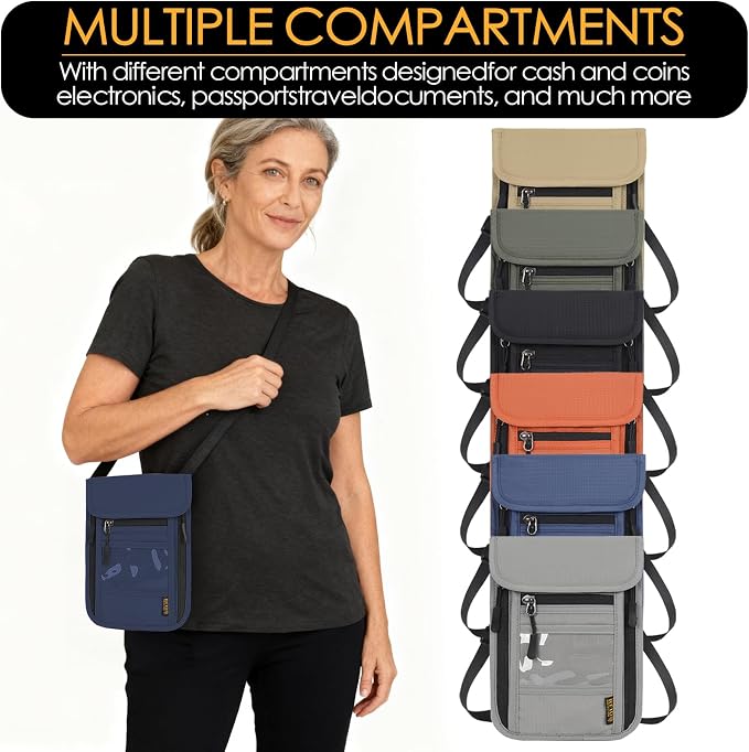 Travel Neck Wallet RFID Blocking – Hidden Passport Holder & Anti-Theft Money Pouch for Men & Women, Lightweight Concealed Undergarment Organizer with Adjustable Strap, Secure Document Holder - Image 7