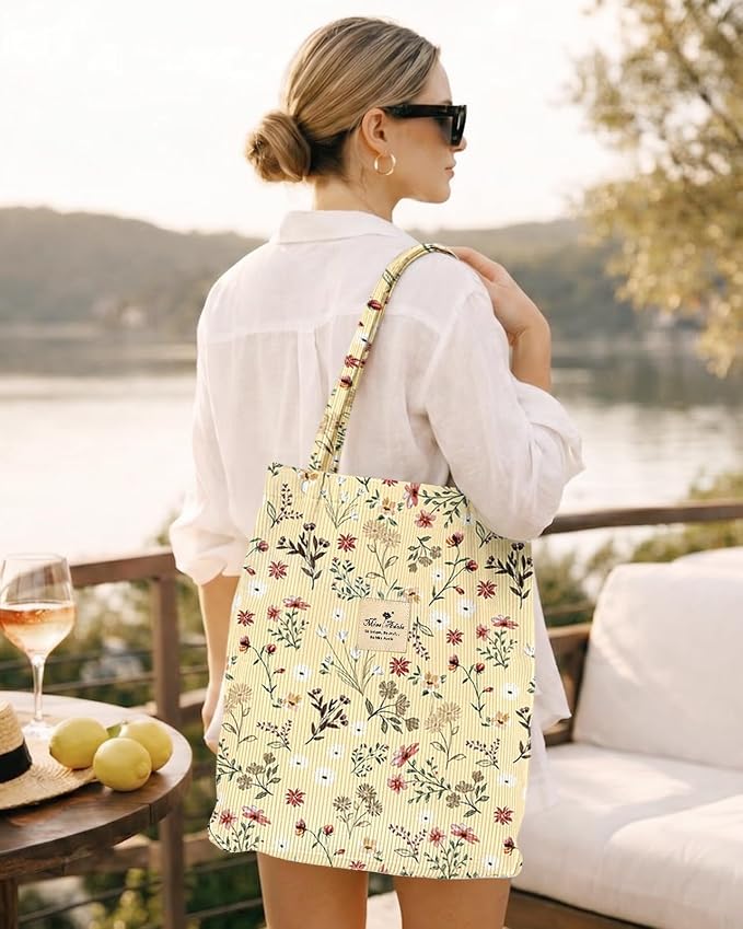 Miss Adola Designer Corduroy Tote Bag for Women | 3 Magnetic Buckles, Aesthetic Pattern, Reusable, Soft, Roomy Carry for Work, Travel, Grocery Runs - Image 2