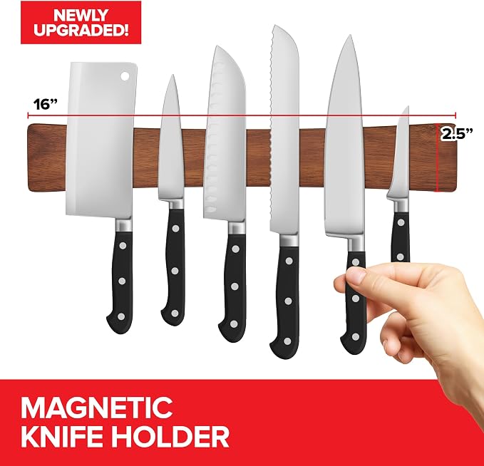 16 Inch Acacia Wood Magnetic Knife Holder with Multipurpose Use, Magnetic Knife Holders for Kitchen, Wooden Knife Rack, Magnet Strips for Knives & Metal Utensils, Tool Holder, Art Supply Organizer - Image 2