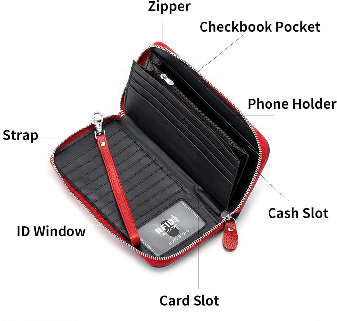 Moflycom Womens Wallet RFID Blocking Genuine Leather Multi Credit Card Large Capacity Zip Around Clutch Travel Purse Wristlet - Image 3