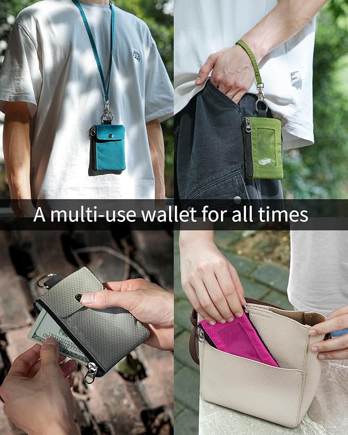 Artpaxy Minimalist Wallet For Mens Womens, Keychain RFID Blocking Zipper Small Wallet with ID Window 2 Lanyards,Water Resistant Travel Cash Card Coin Case Boys Girls - Image 4