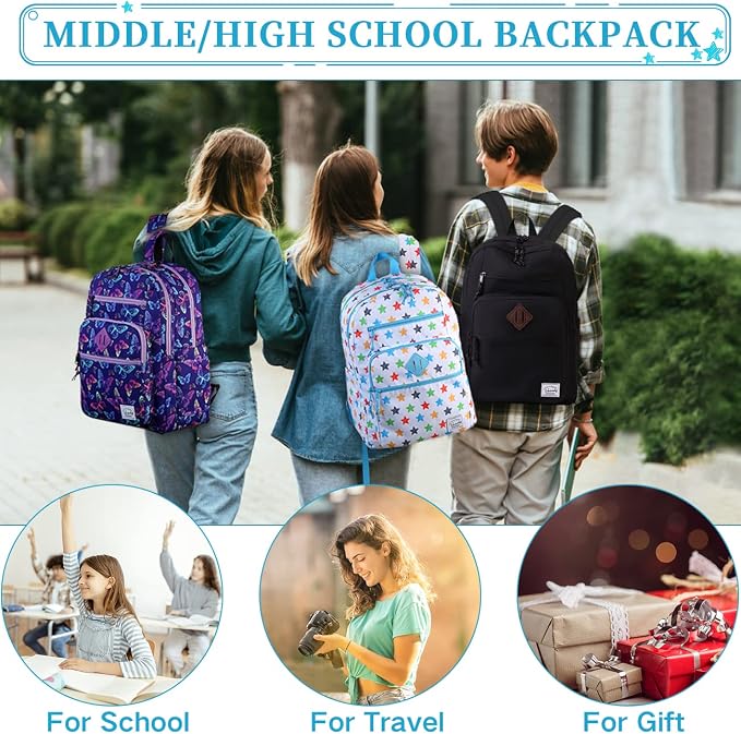 VASCHY School Backpack for Teen Girls, Bookbag Schoolbag Casual Daypack for High School/College/Women/Travel/Work Stars - Image 7