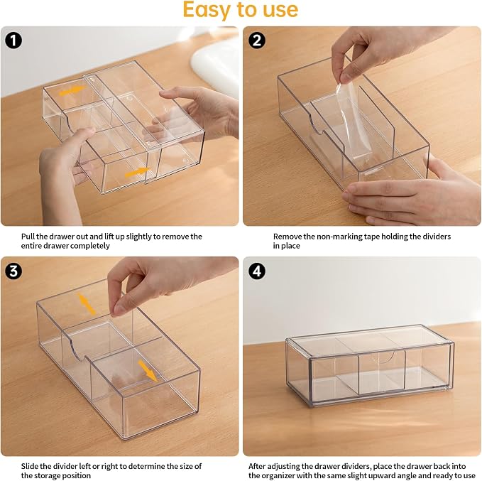 PAVSTINE Medicine Cabinet Organizer 3 Pack, Plastic Stackable Storage with 2 Drawers, Bathroom Mirror Cabinet Organizer with Removable Dividers for Wall Cabinet, Vanity, Countertop, Clear - Image 7