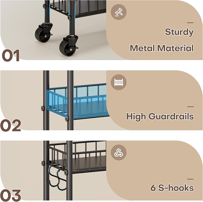 Slim Rolling Storage Cart with Wheels, Metal 6 Tier Spice Rack Mobile Shelving Unit Organizer Kitchen Utility Cart for Office Bathroom Kitchen Laundry Room Narrow Places (6inches) - Image 6