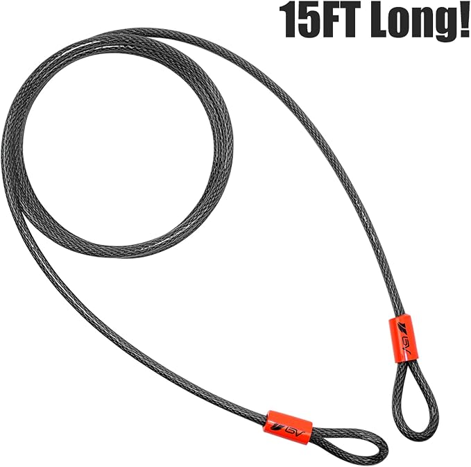 BV Heavy-Duty 15FT Security Cable with Loops - 10mm (3/8 Inch) Cut-Resistant Braided Steel Cable - Versatile & Weatherproof - Security Chain for Padlock, Chain Lock, Wire Lock - Image 3