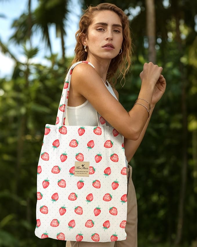 Miss Adola Corduroy Tote Bag for Women with Aesthetic Design | Magnetic Buckle & Pocket, Reusable, Soft, Roomy, Long Shoulder Handles, Double-sided Print, Casual Daily Work, Grocery Bags - Image 3
