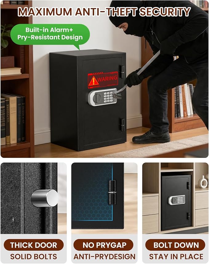 [2026 Upgraded] -35 Min Real Fireproof Safe-3.6 Cu Ft Large Safe for Home | Security Safe Box with Smart Alarm System, Wall & Floor Mount Anti-Theft Safe for Money Legal Documents Valuables Jewelry - Image 4
