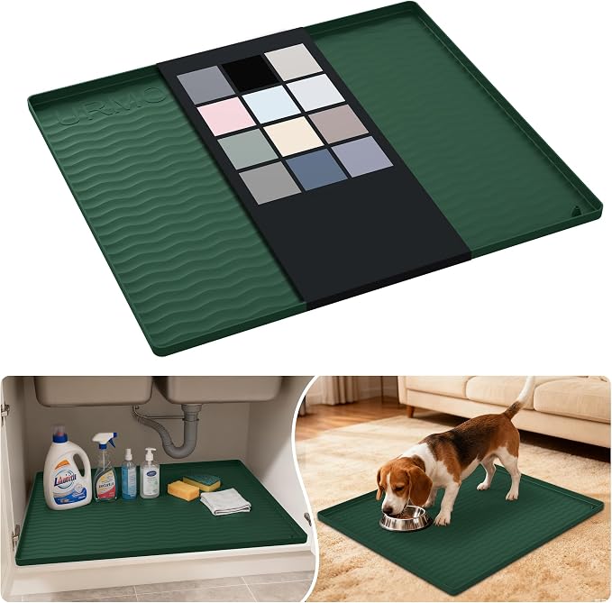URMONA Waterproof Silicone Under Sink Mat 25'' x 22'' Shelf Liner for Kitchen and Bathroom, Cabinet and Counter Protector, Storage and Organizers, Litter Mat, Pet Cat Puppy Essentials(Green) by URMONA