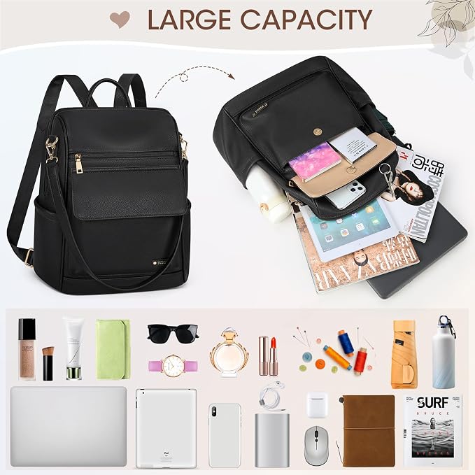 NUBILY Backpack Purse for Women Leather Anti-Theft Mini Backpack Fashion Designer Handbag Convertible Travel Bag Ladies Shoulder Bags, Black - Image 10