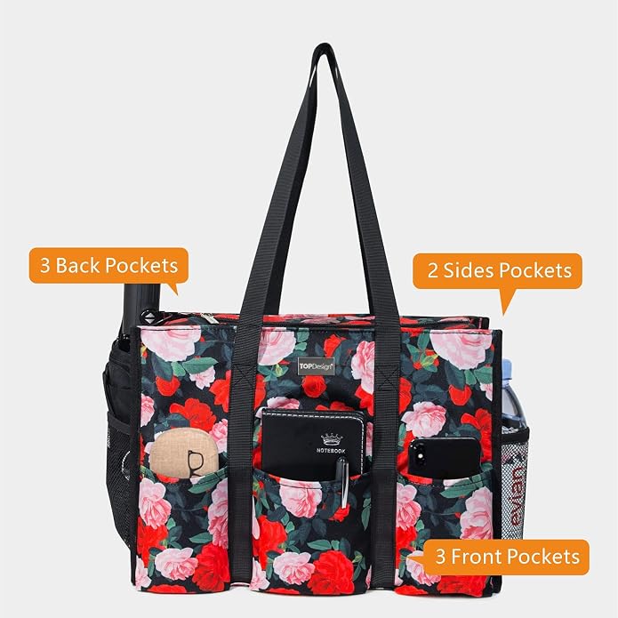 TOPDesign Utility Water Resistant Tote Bag with 13 Pockets, Top Zipper Closure & Thick Bottom Support, for Working Women - Image 3