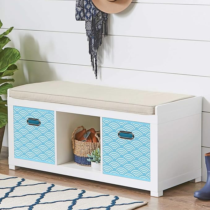 Fabric storage bins Cubes, Fabric Cube Organizer with Handle, Foldable Cube Bins for Cloth or Accessary Storage, 11x11x11, Set of 3, (Blue clouds) - Image 4