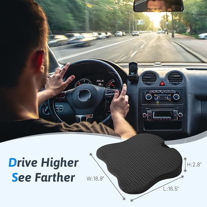 Wedge Car Seat Cushion for Better Visibility & Sciatica Pain Relief | High Density Memory Foam, Non-Slip Ergonomic Car Seat Cushion for Driving, Universal Fit for Car, SUV,Truck & Tractor - Image 2