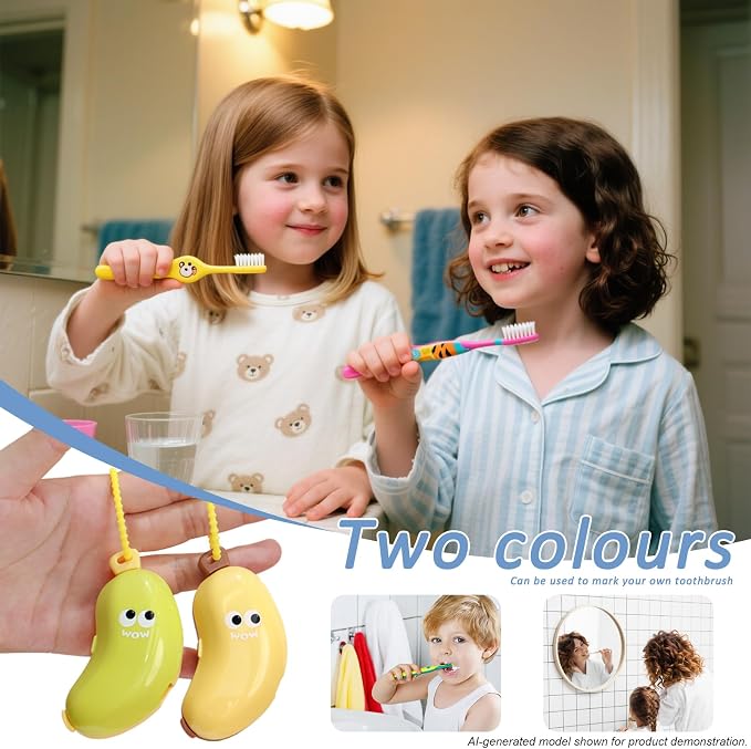 Banana-Shaped Toothbrush Protector Cover 2 Pack (Green & Yellow), with Toothpaste Dispenser, 2-in-1 Clip on Toothbrush Travel Case for Home Travel and Camping - Image 2