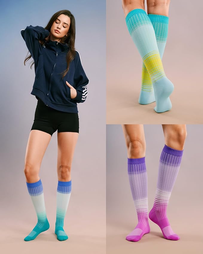 FITRELL 4 Pairs Compression Socks for Women & Men, 15-20mmHg Circulation Support for Athletic Travel Daily Wear - Image 2