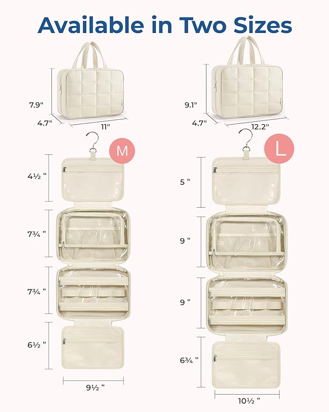 BAGSMART Travel Toiletry Bag with Jewelry Organizer, Hanging Travel Bag for Toiletries, Puffy Makeup Cosmetic Bag Organizer, Carry-on Travel Accessories Essentials, Beige-L - Image 6
