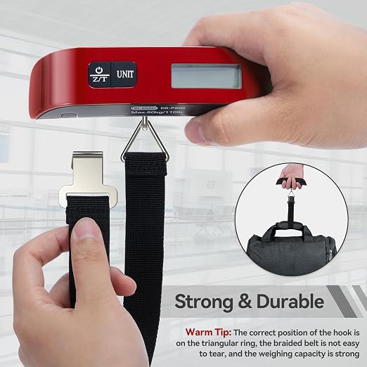Luggage Scale, Dr.meter Luggage Weight Scale Backlight LCD Display PS02 110lb/50kg Electronic Balance Digital Postal Travel Accessories with Rubber Paint Handle Temperature Sensor, Red | 110lb/50kg Electronic Balance Digital Postal Travel Accessories w... - Image 7