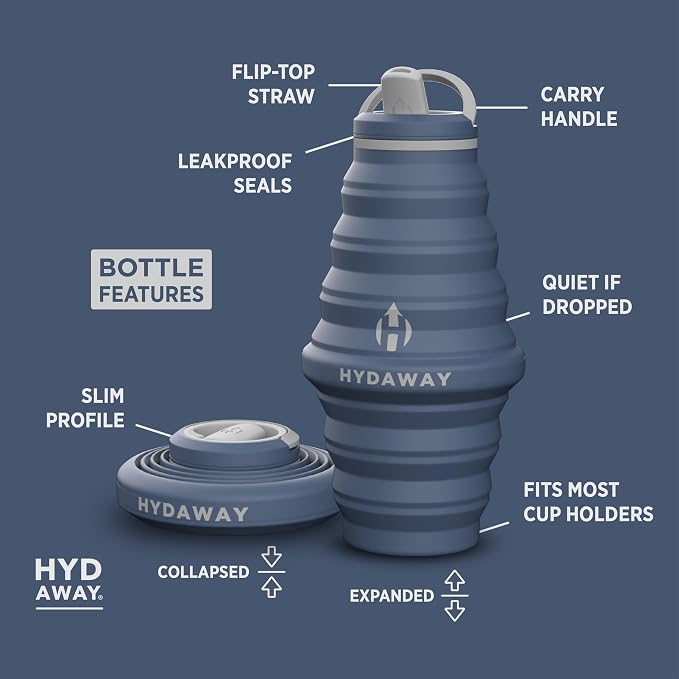HYDAWAY 25oz Collapsible Water Bottle, Packable Leakproof for Travel | Large capacity design. Folds flat for carry-ons, day bags, hiking packs. Leakproof, BPA-free. - Image 5