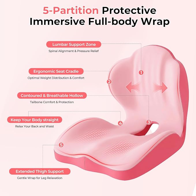 Memory Foam Seat Cushion with Lumbar Support Pillow for Truck Driver, Ergonomic L-Shaped Car Seat Cushion for Tailbone Pressure Relief, Non-Slip Chair Pad for Long Driving (Pink) - Image 5