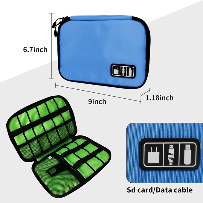 Lcsmaokin Electronics Travel Organizer,Portable Waterproof Electronic Travel Storage Bag for Small Charging Cord Storage,Charger,SD Card etc,for Travel,Business- Blue Green - Image 4