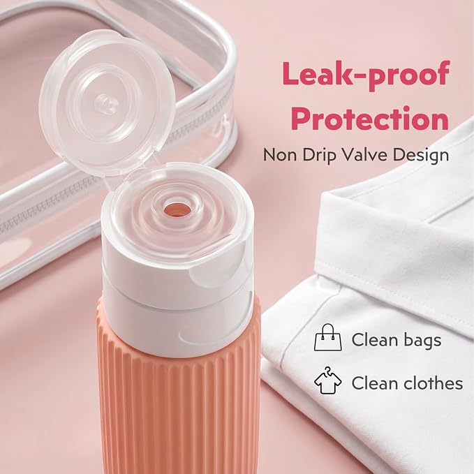 16 Pack Travel Bottles Set - TSA Approved Containers for Toiletries, Leak Proof Silicone Travel Size Containers with Jars, Spray Bottles & Clear Bag for Shampoo, Lotion - Image 4
