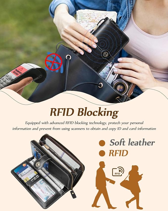 TFKGS Wallet for Women RFID Blocking Leather Large Capacity Card Holder Ladies Phone Clutch Travel Long Purse Wristlet | RFID Blocking - Image 5