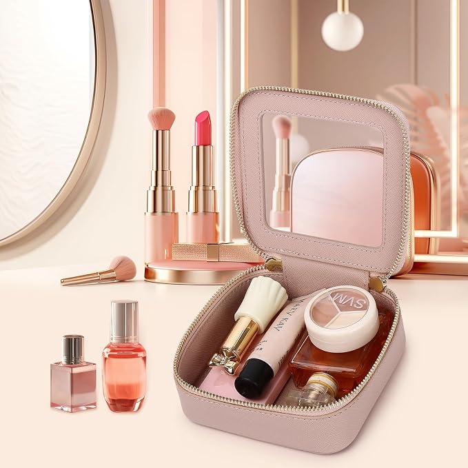 Pinkmik Small Makeup Bag Mini Clear Cosmetic Case, Pink, MINI-1 | Zipper Closure, Toiletry Bag, Purse Organizer, Car Essentials - Image 4