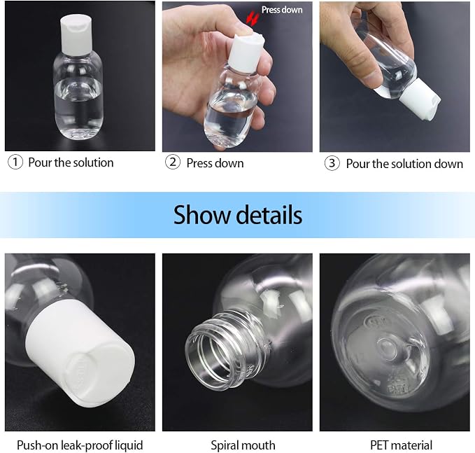 TRENDBOX 60ml / 2oz Empty Plastic Refillable Essentials Bottles with Disc Top Flip Cap - 12 Pack - Image 3