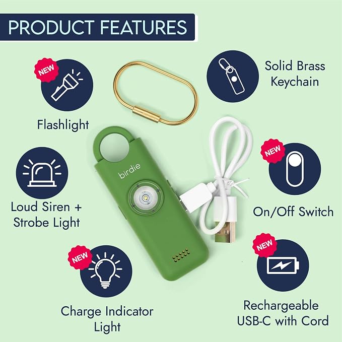 She’s Birdie 3.0 New Version – The Original Personal Safety Alarm for Women by Women–Loud Siren, Flash Light and Rechargeable Battery in a Variety of Colors (Forest) - Image 3