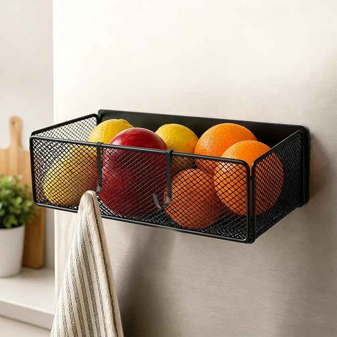 Magnetic Basket Organizer with 2 Hooks, Strong Magnetic Shelf for Fridge | Metal Mesh Storage Basket for Refrigerator, Kitchen, Garage, Office and Pegboard - Image 8