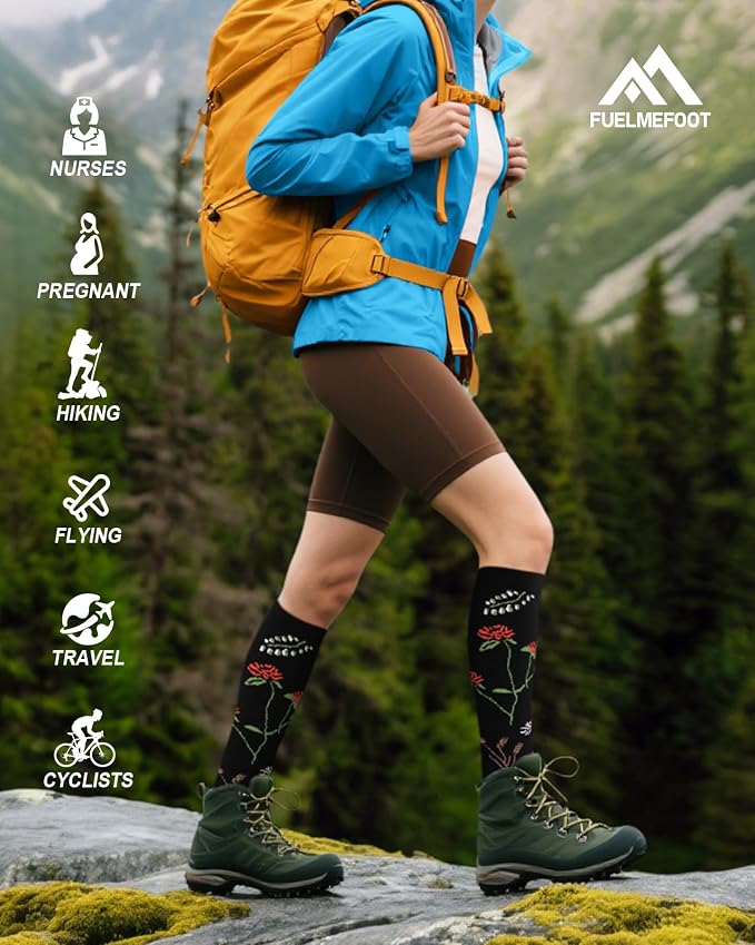 6 Pairs Compression Socks for Women & Men 15-20mmHg Knee High Socks | Graduated Compression Socks Supports Circulation, Ideal for Nurses Pregnancy, Travel, Flying, Running & Daily Wear - Image 6