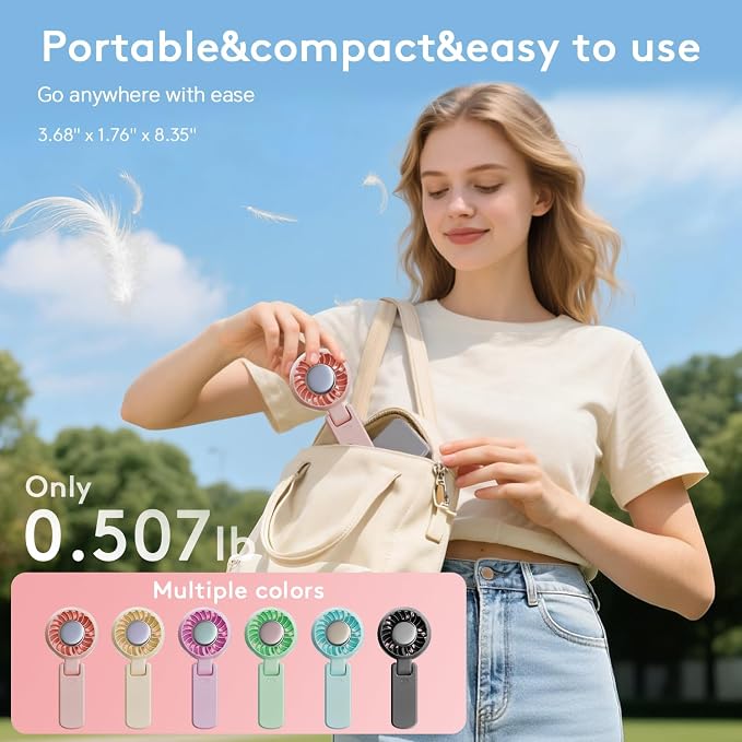 ZOZOO Portable Handheld Fan, 5 Gear High Speed, Rechargeable Mini Personal Hand Fan, Up to 14 Working Hours, 3 IN 1 for Travel, Beach Vacation, Camping, Gifts for Women, (Pink) - Image 6