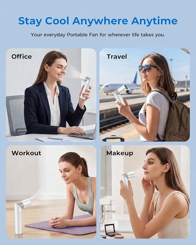 Portable Handheld Fan, Rechargeable, 199 Speeds, LED Display, White | 199-speed handheld fan with LED display, USB-C charging, 3000mAh battery for travel, office, and outdoor use - Image 8