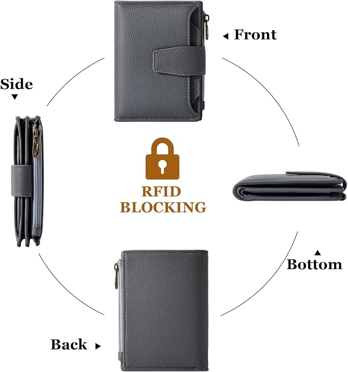 Small Wallet Women RFID Blocking Soft Leather Bifold Compact Card Holder Wallet for Women with Zipper Coin Pocket 4 ID Window - Image 4