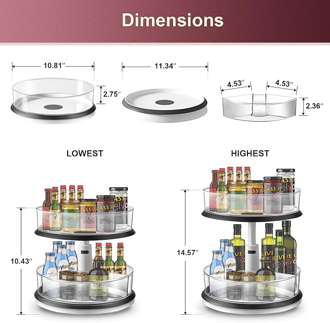 Lazy Susan Medicine Bottle Organizer for Cabinet 2 Tier Clear | 11 Inch Large Turntable for Bathroom Countertop and Pantry - Image 4
