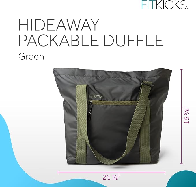 FITKICKS Hideaway Packable Duffle, Large Duffle Bag for Travel, Green - Image 2