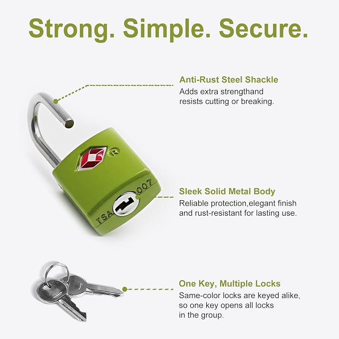 TSA Locks for Luggage with Keys, Luggage Locks TSA Approved 4 Pack, International Travel Essentials, Small Padlock with Key, Mini Padlock for Suitcase, Backpack - Image 4