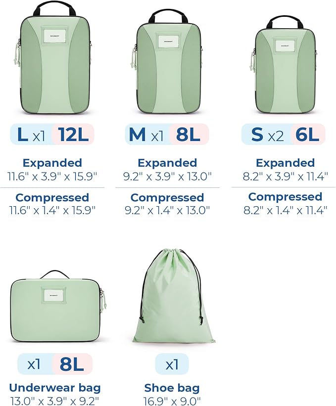 BAGSMART Compression Packing Cubes, 6 PCS Packing Cubes for Suitcases, Travel Bags Organizer for Luggage, Lightweight Packing Cube for Travel Essentials - Image 2