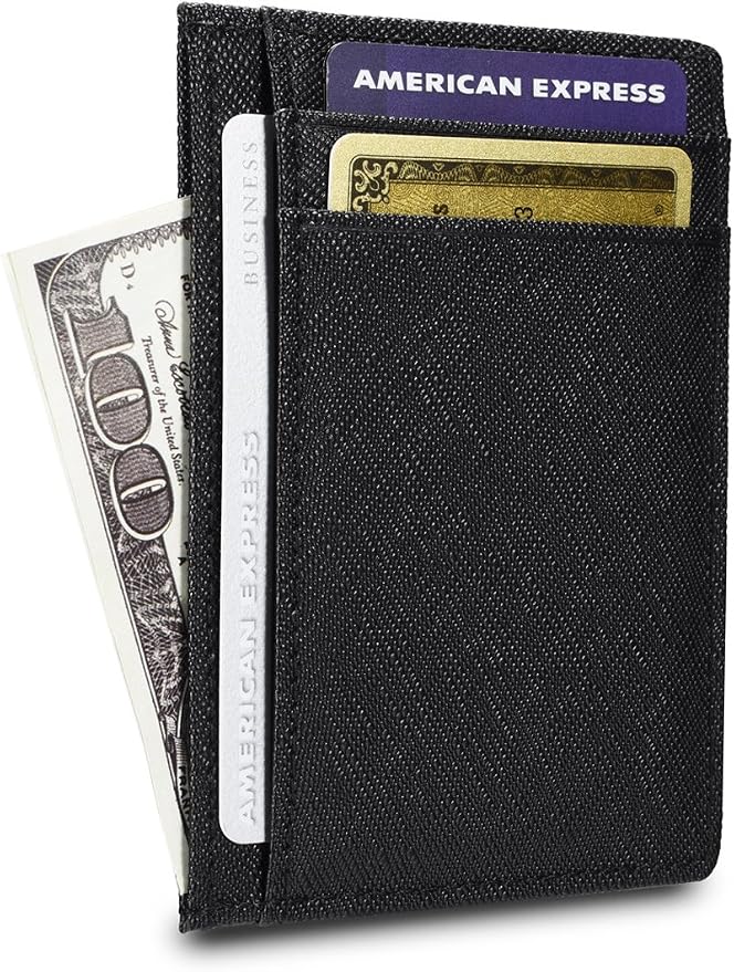 KALMORE womens Credit Holder Genuine Leather Slim Minimalist Card Case Wallet, Black With Id Window - Image 2