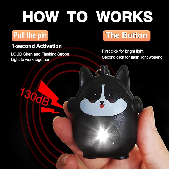 Personal Safety Alarm for Women - 130dB Self Defense Keychains Siren with LED Strobe Light, Personal Emergency Security Safe Devices Key Chain Alarms for Children (Black) - Image 4