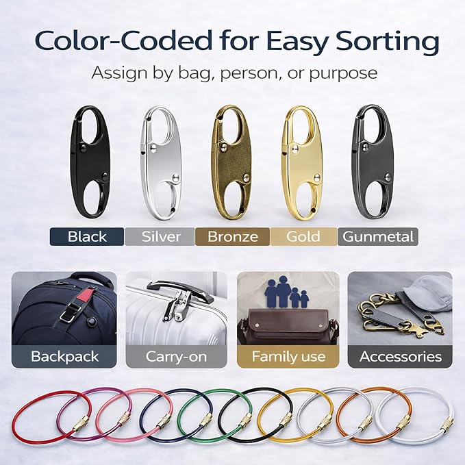 PPDVUUT Zipper Locks for Backpacks, Suitcases, Travel Bags & More, Anti-Theft Security Clips Set with 10 Locks & 10 Extension Rings, Metal Alloy Double-Opening Clips - Image 2