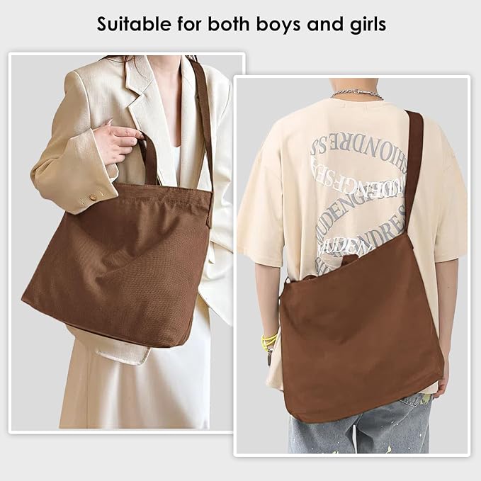 Women's Canvas Tote Bag inside Out Bag with Adjustable Crossbody Strap for Work Travel Shopping Durable Handbag for Men - Image 6