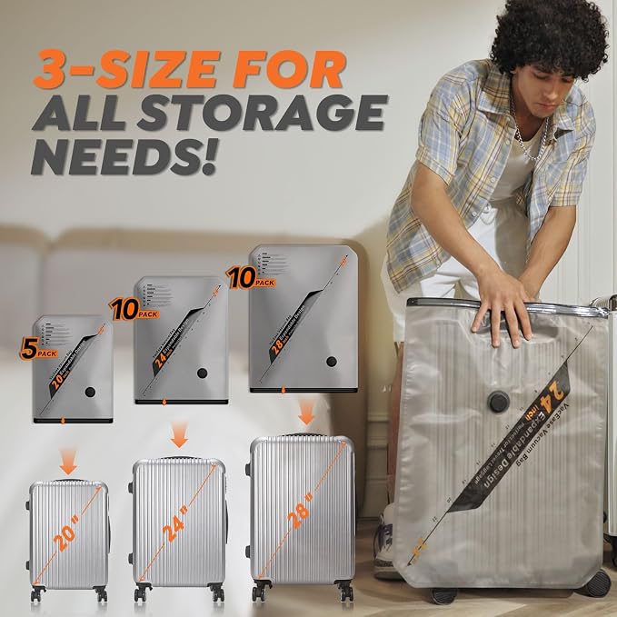 Vacbird Rechargeable Wireless Pump Travel Storage Bags Set - 25 Pack Portable Space Saver Bags for Travel & Home - Vacuum Compression Packing Seal for Clothes, Blankets, Seasonal Storage - Image 5